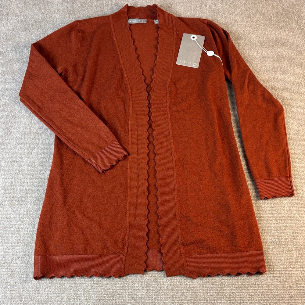 evolution by Cyrus Women's Rust Cardigan with Scalloped Edges Size XSP NWT
